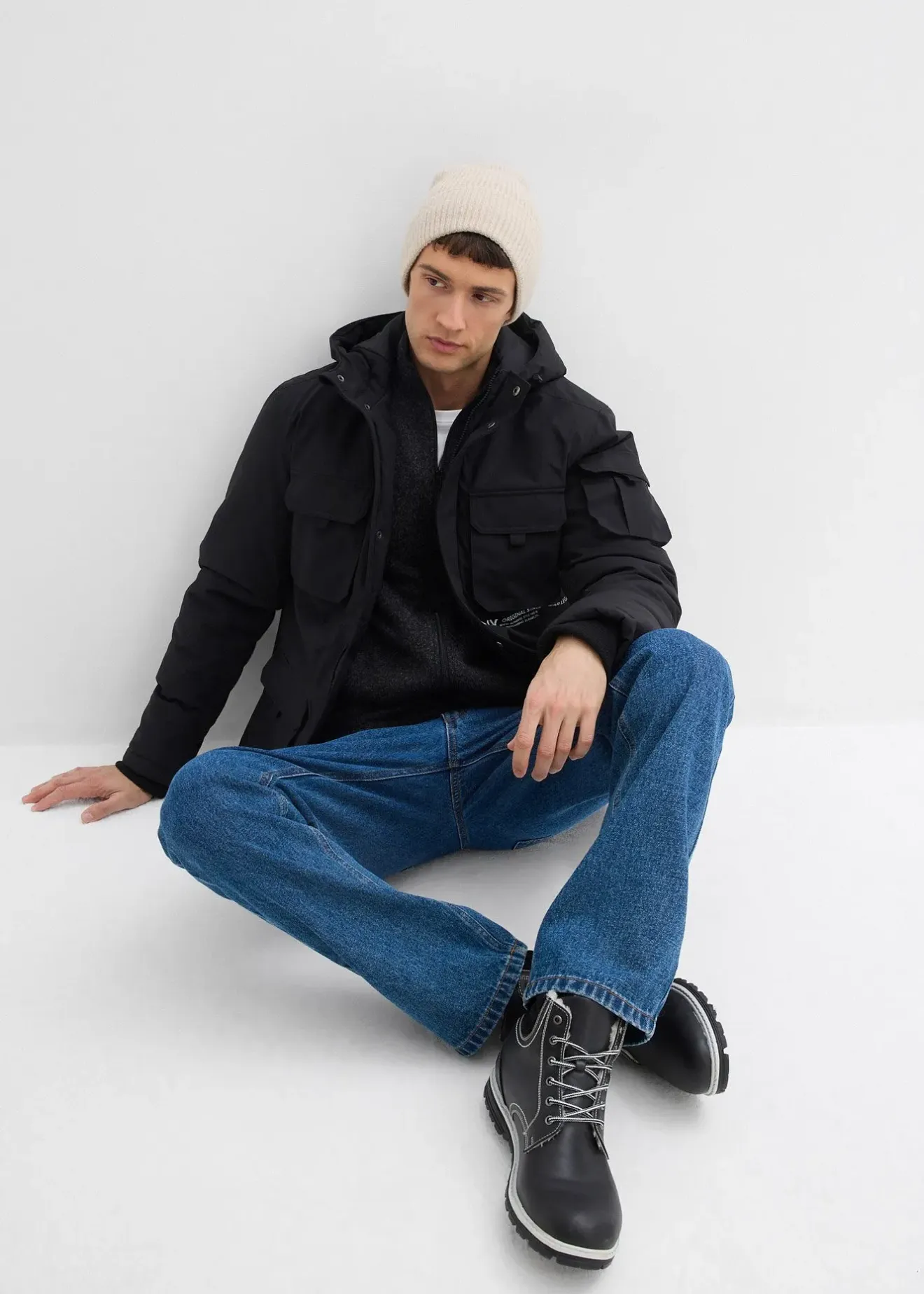 Homme bonprix Vestes|Veste rembourrée avec capuche et nombreuses poches